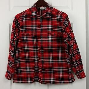 Classic Elements Petite Red Plaid Flannel Jacket Shirt S cotton zipper shacket